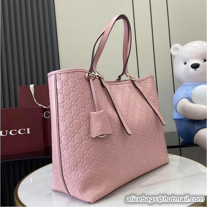 Promotional Gucci GG Emblem Leather Large Tote Bag 847455 Pink 2026