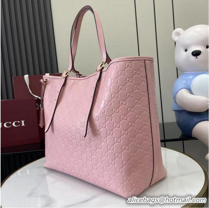 Promotional Gucci GG Emblem Leather Large Tote Bag 847455 Pink 2026