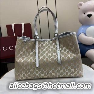 Inexpensive Gucci GG Leather Emblem Large Tote bag 815213 Beige/Silver 2026