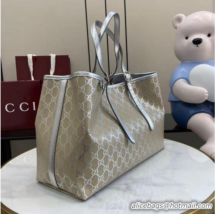 Inexpensive Gucci GG Leather Emblem Large Tote bag 815213 Beige/Silver 2026
