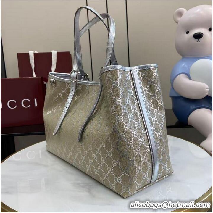 Inexpensive Gucci GG Leather Emblem Large Tote bag 815213 Beige/Silver 2026