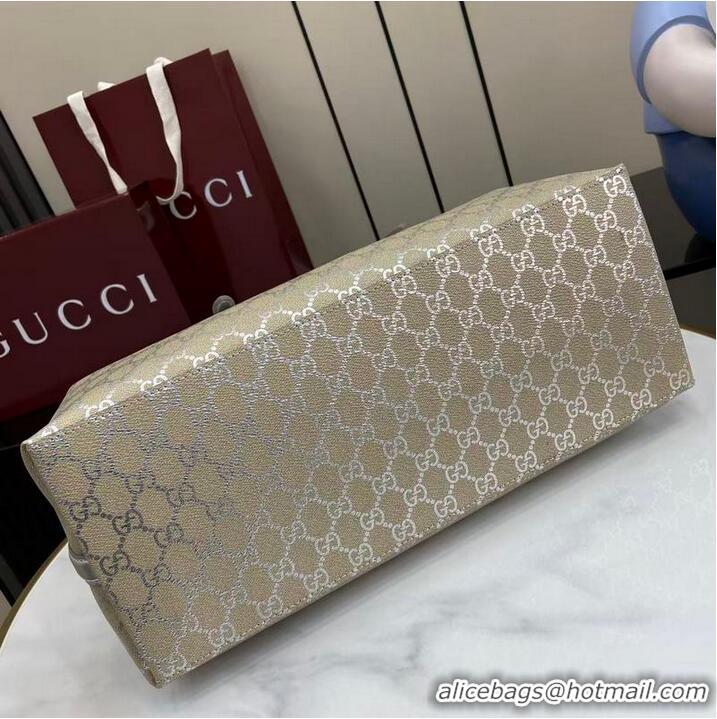 Inexpensive Gucci GG Leather Emblem Large Tote bag 815213 Beige/Silver 2026