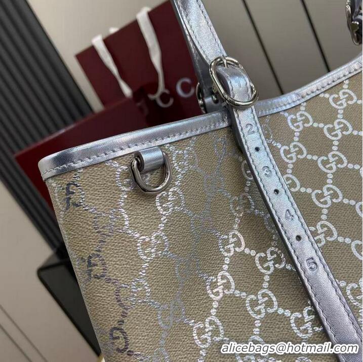 Inexpensive Gucci GG Leather Emblem Large Tote bag 815213 Beige/Silver 2026