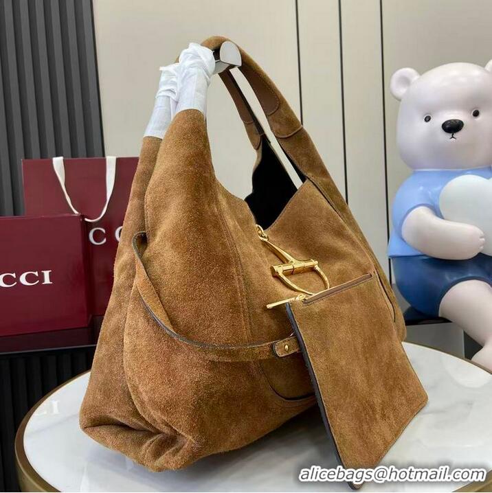 Grade Quality Gucci Softbit Suede Maxi Shoulder Bag with Oversized Half Horsebit 837466 Brown 2026