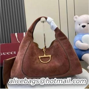 Best Discount Gucci Softbit Suede Maxi Shoulder Bag with Oversized Half Horsebit 837466 Dark Brown 2026