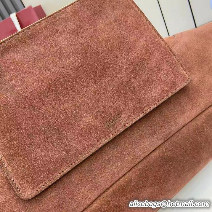 Best Discount Gucci Softbit Suede Maxi Shoulder Bag with Oversized Half Horsebit 837466 Dark Brown 2026