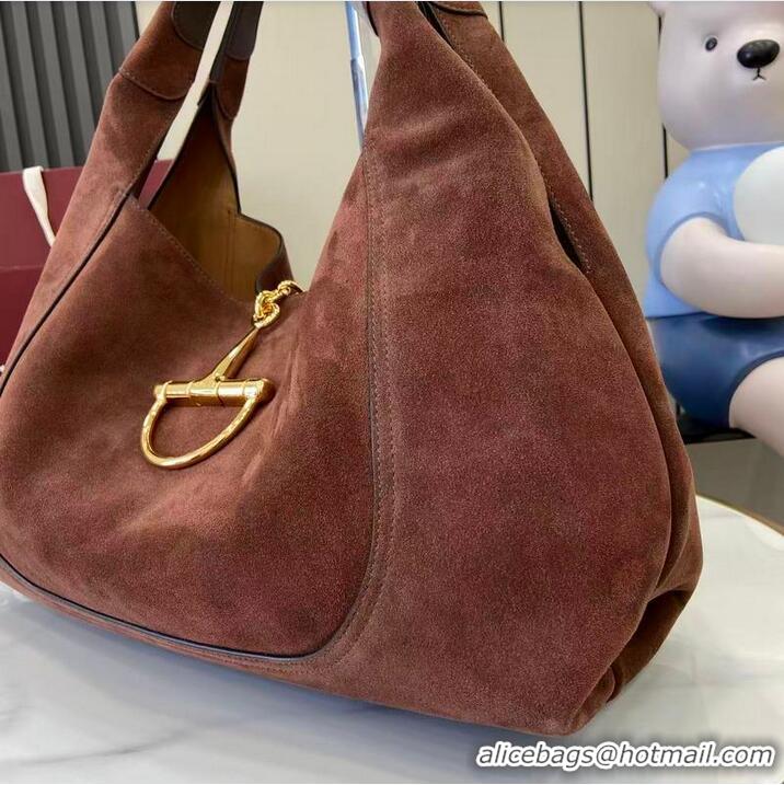 Best Discount Gucci Softbit Suede Maxi Shoulder Bag with Oversized Half Horsebit 837466 Dark Brown 2026