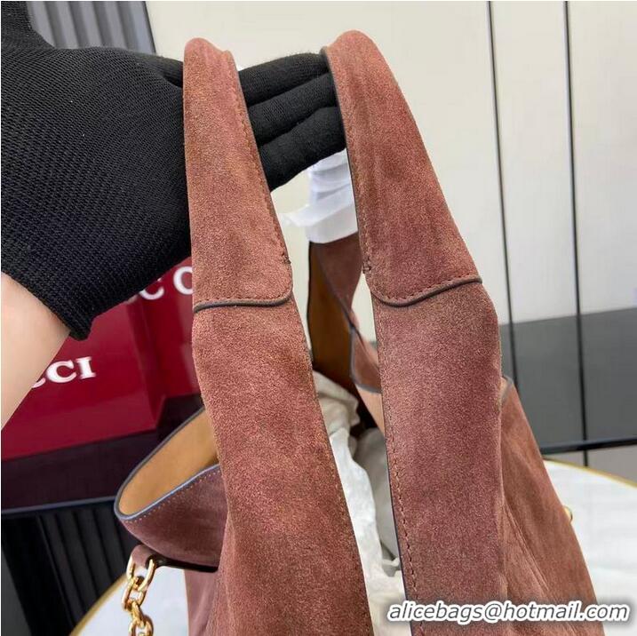 Best Discount Gucci Softbit Suede Maxi Shoulder Bag with Oversized Half Horsebit 837466 Dark Brown 2026