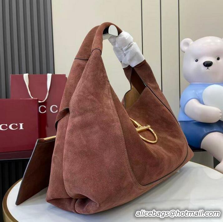 Best Discount Gucci Softbit Suede Maxi Shoulder Bag with Oversized Half Horsebit 837466 Dark Brown 2026