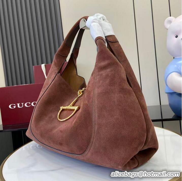 Best Discount Gucci Softbit Suede Maxi Shoulder Bag with Oversized Half Horsebit 837466 Dark Brown 2026