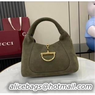 Low Cost Gucci Softbit Suede Medium Shoulder Bag with Oversized Half Horsebit 837467 Dark Green 2026