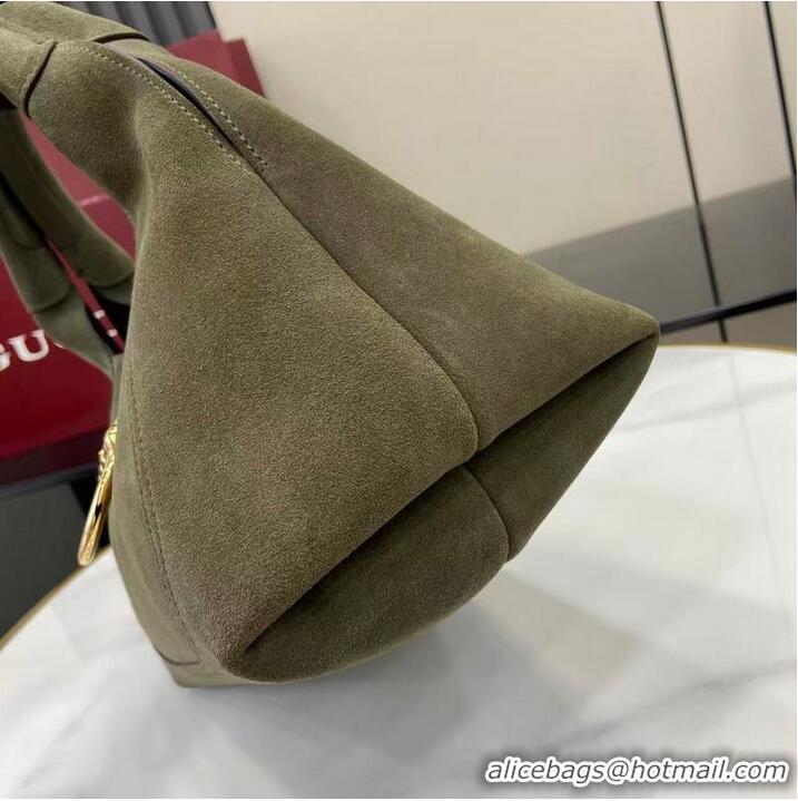 Low Cost Gucci Softbit Suede Medium Shoulder Bag with Oversized Half Horsebit 837467 Dark Green 2026