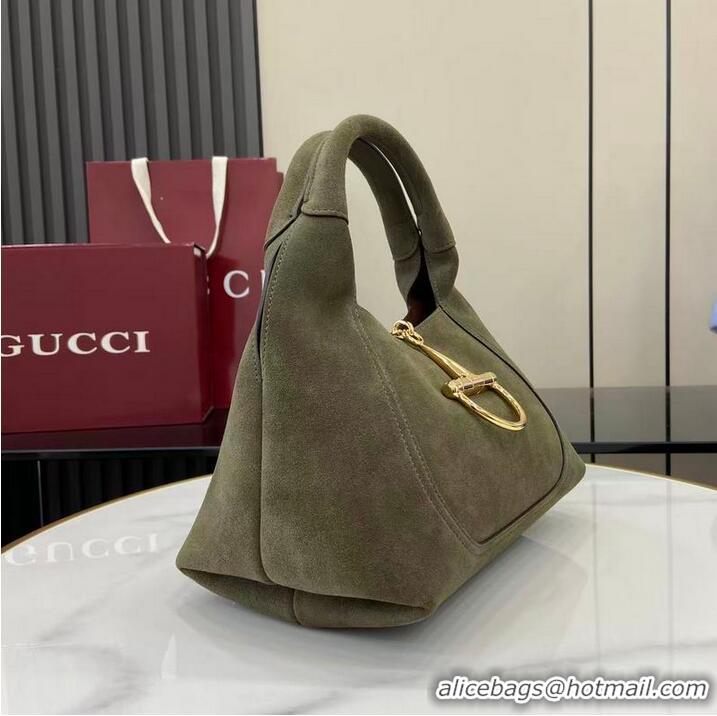 Low Cost Gucci Softbit Suede Medium Shoulder Bag with Oversized Half Horsebit 837467 Dark Green 2026