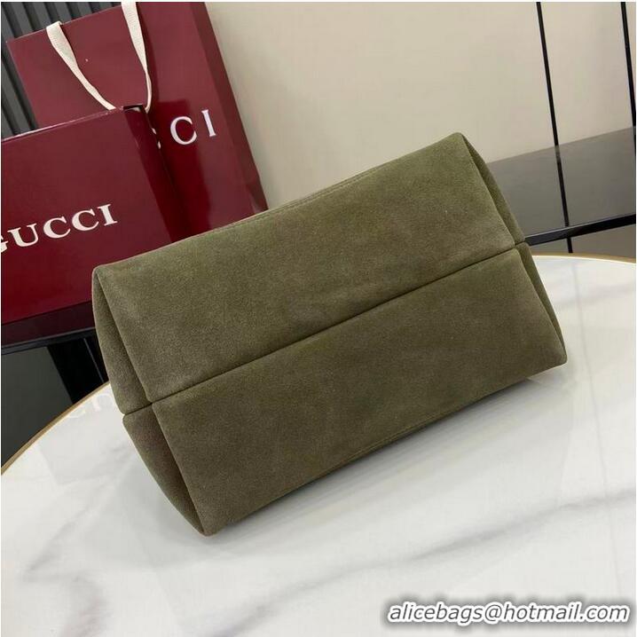 Low Cost Gucci Softbit Suede Medium Shoulder Bag with Oversized Half Horsebit 837467 Dark Green 2026
