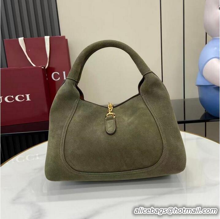 Low Cost Gucci Softbit Suede Medium Shoulder Bag with Oversized Half Horsebit 837467 Dark Green 2026