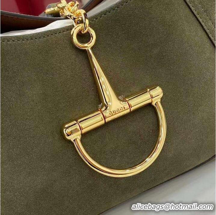 Low Cost Gucci Softbit Suede Medium Shoulder Bag with Oversized Half Horsebit 837467 Dark Green 2026