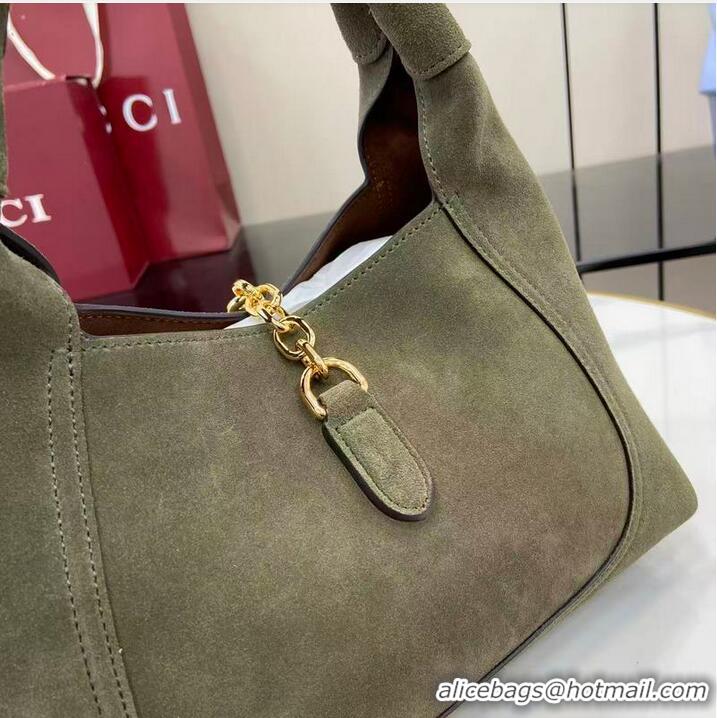 Low Cost Gucci Softbit Suede Medium Shoulder Bag with Oversized Half Horsebit 837467 Dark Green 2026