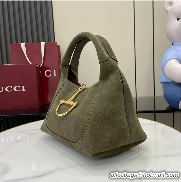 Low Cost Gucci Softbit Suede Medium Shoulder Bag with Oversized Half Horsebit 837467 Dark Green 2026