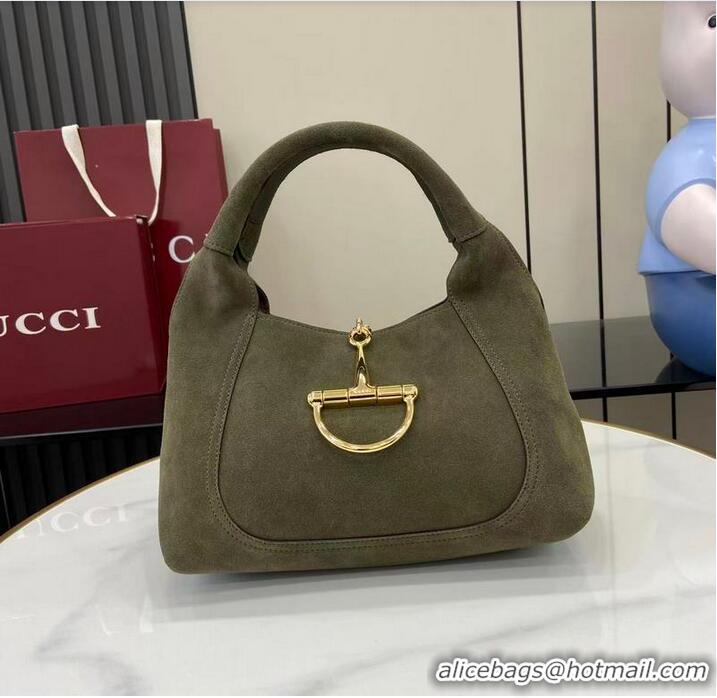 Low Cost Gucci Softbit Suede Medium Shoulder Bag with Oversized Half Horsebit 837467 Dark Green 2026