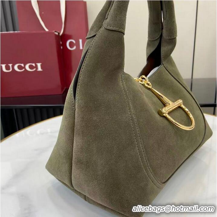 Low Cost Gucci Softbit Suede Medium Shoulder Bag with Oversized Half Horsebit 837467 Dark Green 2026