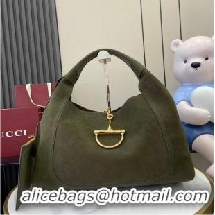 Well Crafted Gucci Softbit Suede Maxi Shoulder Bag With Oversized Half Horsebit 837466 Dark Green 2026