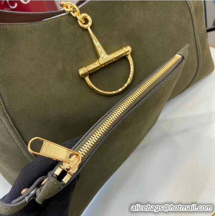 Well Crafted Gucci Softbit Suede Maxi Shoulder Bag With Oversized Half Horsebit 837466 Dark Green 2026