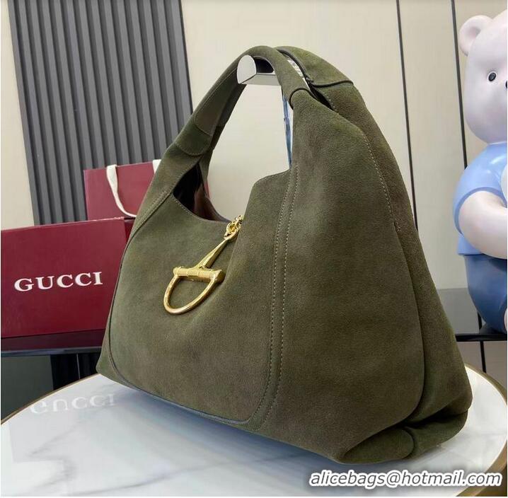 Well Crafted Gucci Softbit Suede Maxi Shoulder Bag With Oversized Half Horsebit 837466 Dark Green 2026