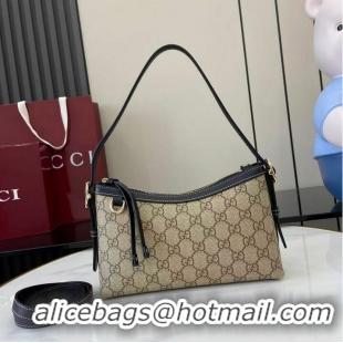 New Cheap Gucci GG Emblem Canvas Small Shoulder Bag 847450 Beige/Black 2026