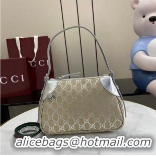 Free Shipping Gucci GG Canvas Emblem Small Shoulder bag 815218 Beige/Silver 2026
