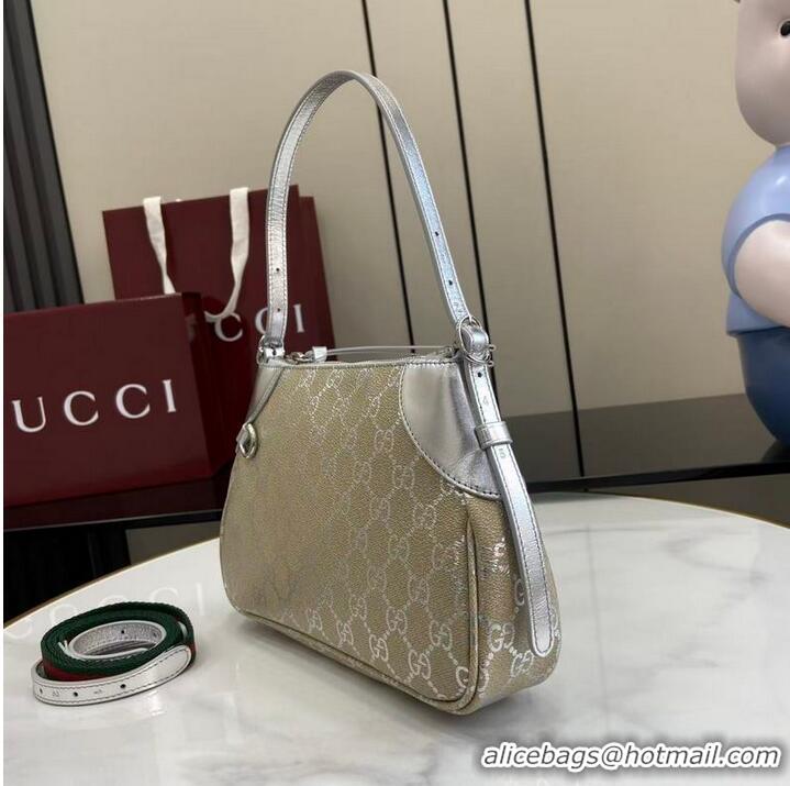 Free Shipping Gucci GG Canvas Emblem Small Shoulder bag 815218 Beige/Silver 2026