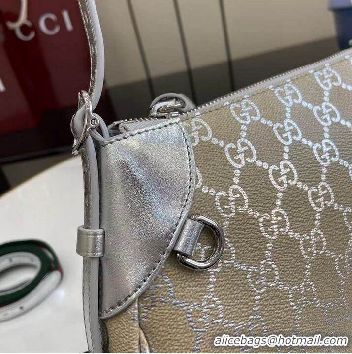 Free Shipping Gucci GG Canvas Emblem Small Shoulder bag 815218 Beige/Silver 2026