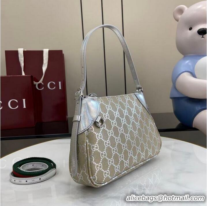 Free Shipping Gucci GG Canvas Emblem Small Shoulder bag 815218 Beige/Silver 2026