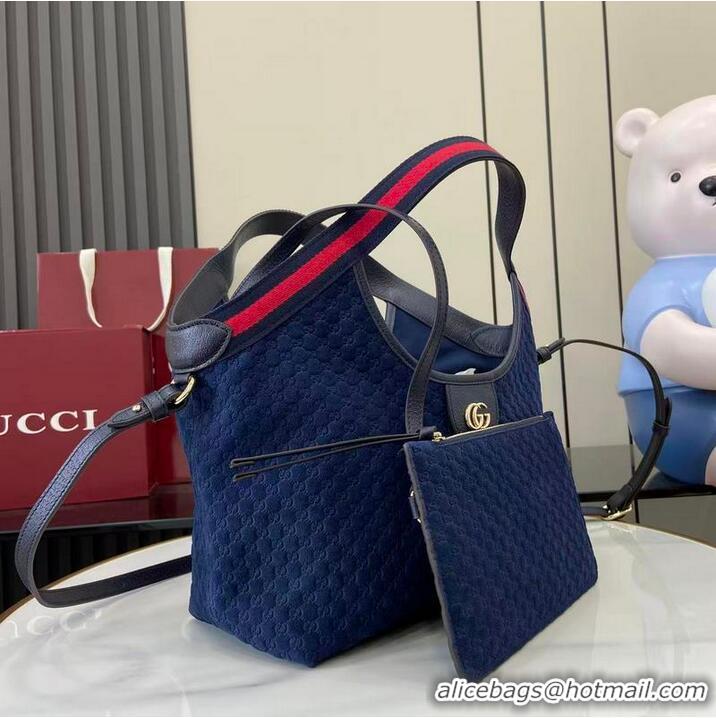 Buy Cheapest Gucci Giglio Small Tote Bag in GG Suede 860845 Dark Blue 2026