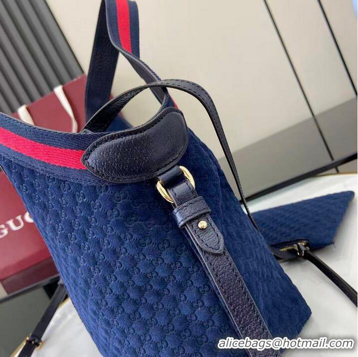 Buy Cheapest Gucci Giglio Small Tote Bag in GG Suede 860845 Dark Blue 2026