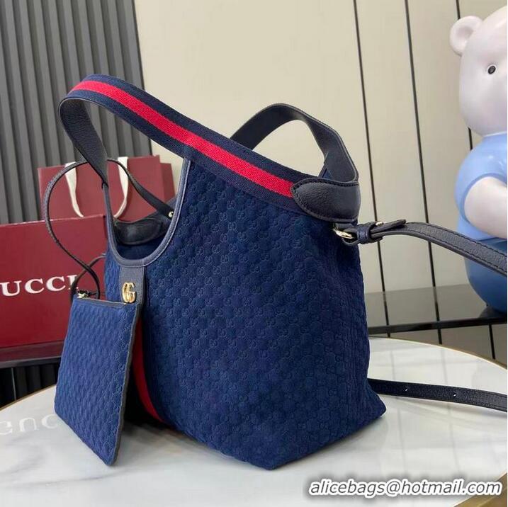 Buy Cheapest Gucci Giglio Small Tote Bag in GG Suede 860845 Dark Blue 2026