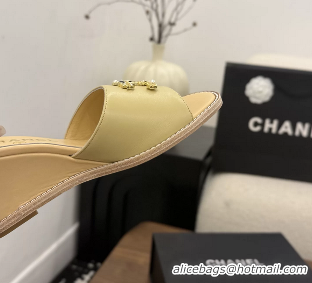 Classic Chanel CC Logo Beige Lambskin Leather Wedge Sandals 75MM 6052501