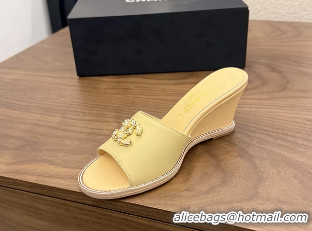 Modern Chanel CC Logo Beige Lambskin Leather Wedge Sandals 75MM 6052501