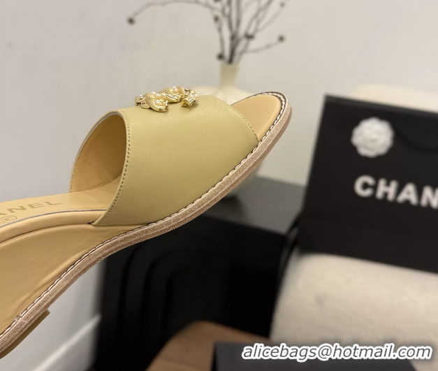 Modern Chanel CC Logo Beige Lambskin Leather Wedge Sandals 75MM 6052501