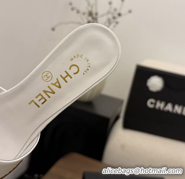 Fashion Chanel CC Logo White Calfskin Leather Wedge Sandals 75MM 6052501