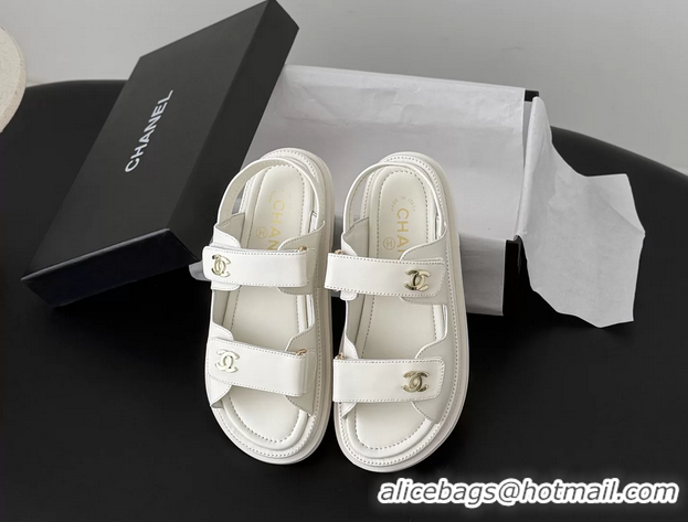 Comfortable Chanel CC Logo Dad Flat Sandal White Calfskin Leather 6052502