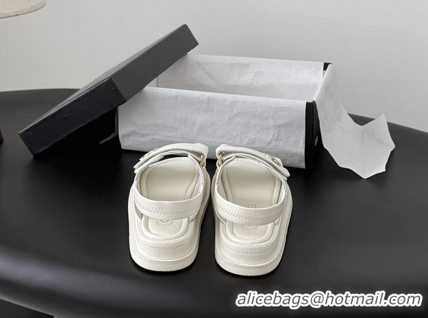 Comfortable Chanel CC Logo Dad Flat Sandal White Calfskin Leather 6052502