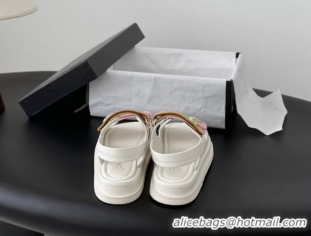 Generous Chanel CC Logo Dad Flat Sandal Pink Beige Calfskin Leather 6052502