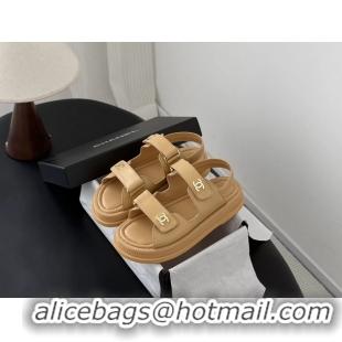 Cheap Price Chanel CC Logo Dad Flat Sandal Beige Calfskin Leather 6052502