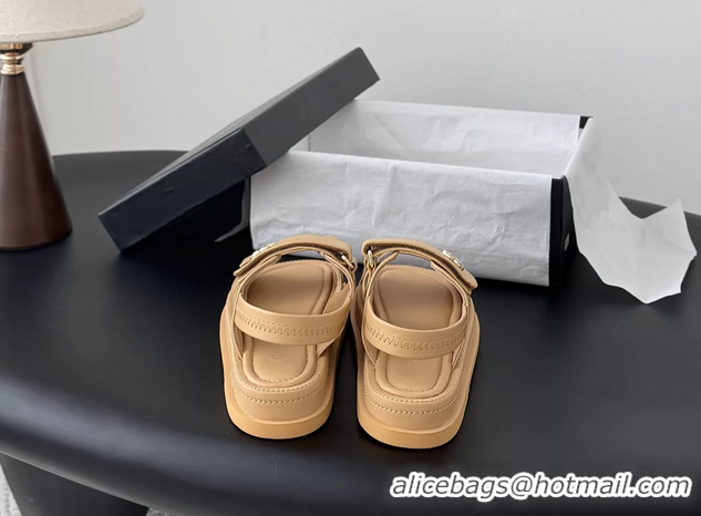 Cheap Price Chanel CC Logo Dad Flat Sandal Beige Calfskin Leather 6052502