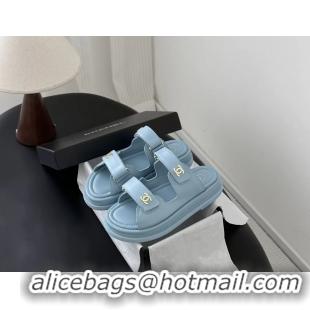 Durable Chanel CC Logo Dad Flat Slides Sandal Blue Calfskin Leather 6052502