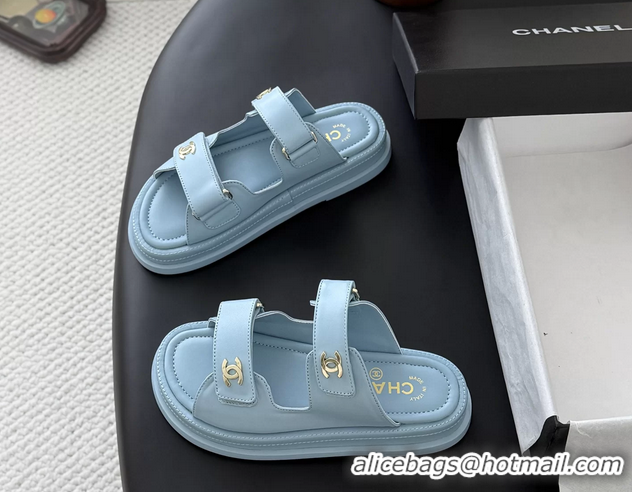 Durable Chanel CC Logo Dad Flat Slides Sandal Blue Calfskin Leather 6052502