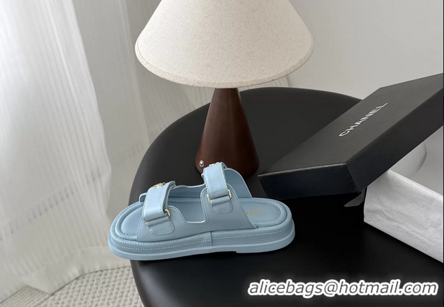 Durable Chanel CC Logo Dad Flat Slides Sandal Blue Calfskin Leather 6052502