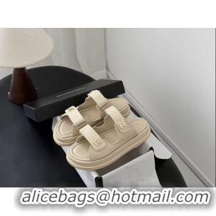 Grade Quality Chanel CC Logo Dad Flat Slides Sandal Beige Calfskin Leather 6052502