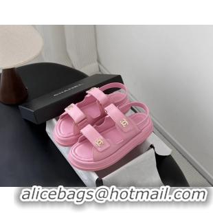 Unique Style Chanel CC Logo Dad Flat Sandal Pink Calfskin Leather 6052502