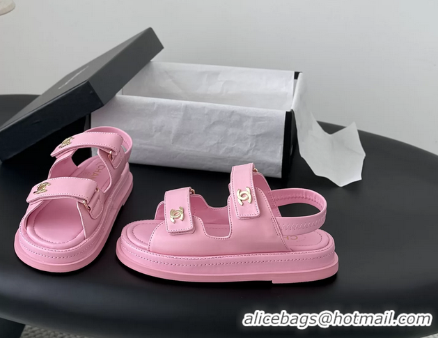Unique Style Chanel CC Logo Dad Flat Sandal Pink Calfskin Leather 6052502